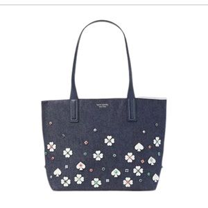 New Kate Spade New York Ash Street Spade Applique Denim Tote